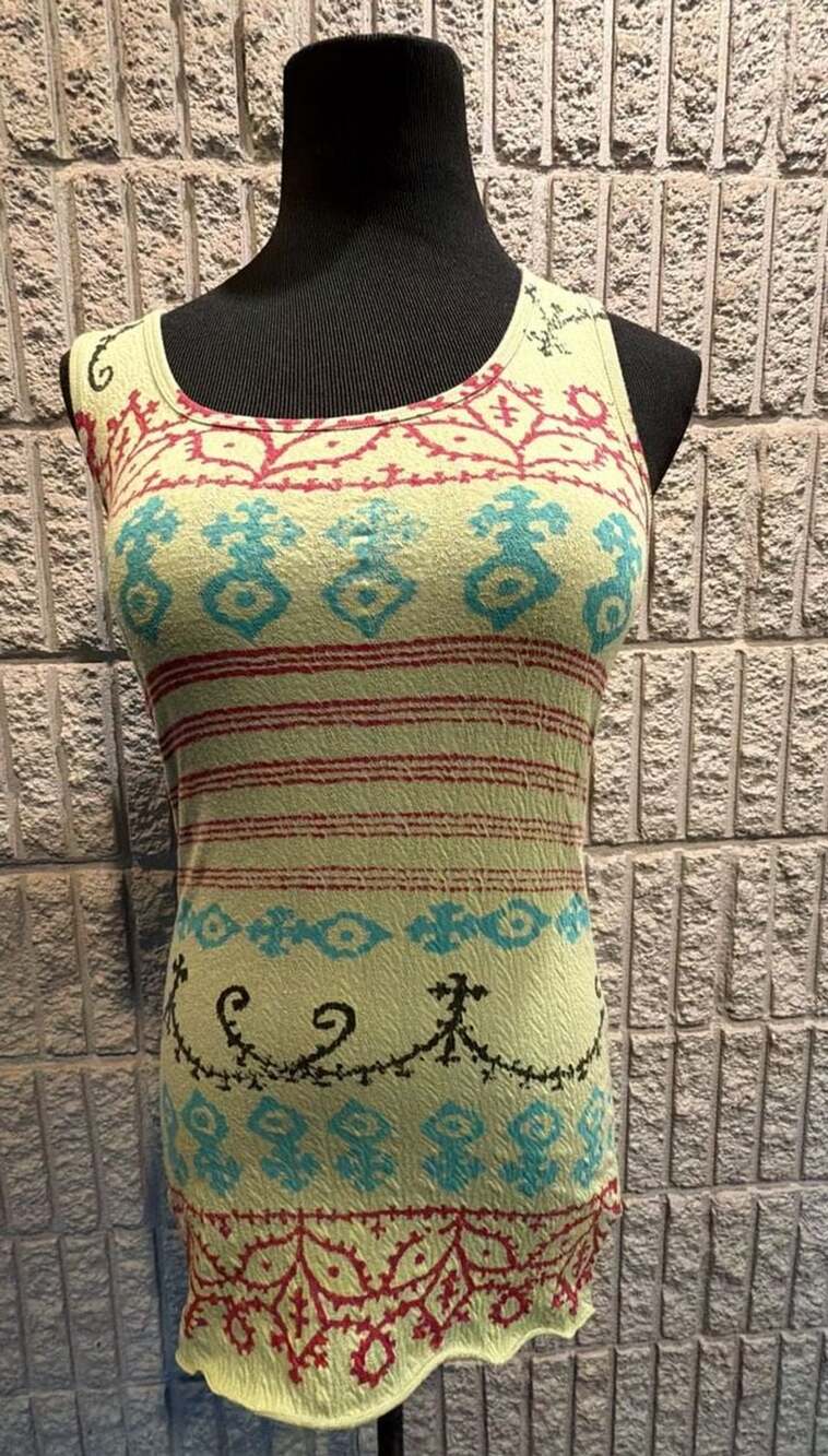 736 Free People Tank Top Size S Green Bohemian Pattern